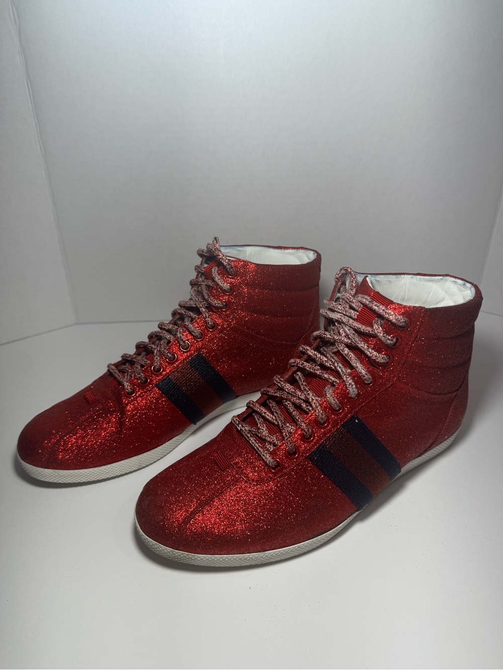 Gucci Red Glitter High-Top Sneakers